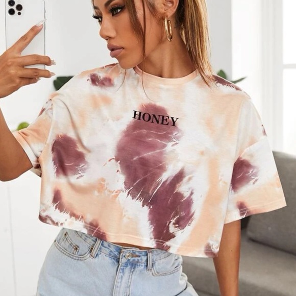 ❣️3/$30 SHEIN oversized tie dye crop top “honey” - Picture 1 of 6